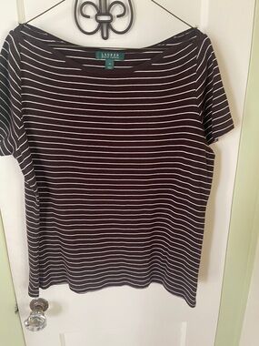 Lauren Ralph Lauren Brown and White Striped Short-Sleeve Tee